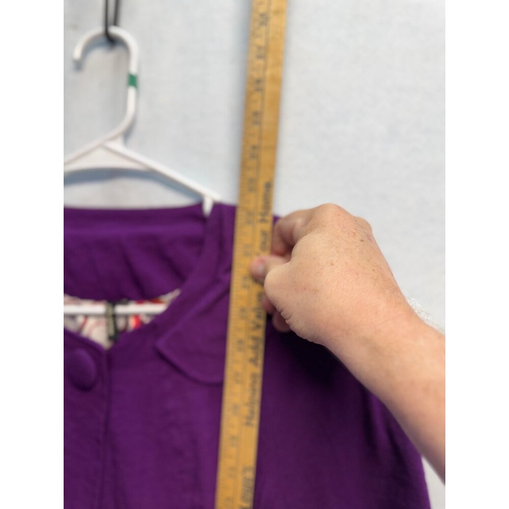 Ambition Womens Purple 3/4 Sleeve Button-Up Jacket W/ Patterned Lining Size M - Picture 7 of 8
